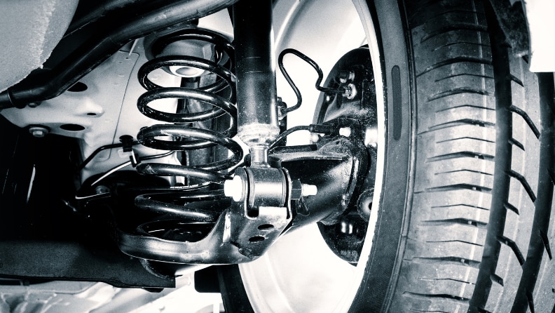 Close-up of a vehicle suspension spring