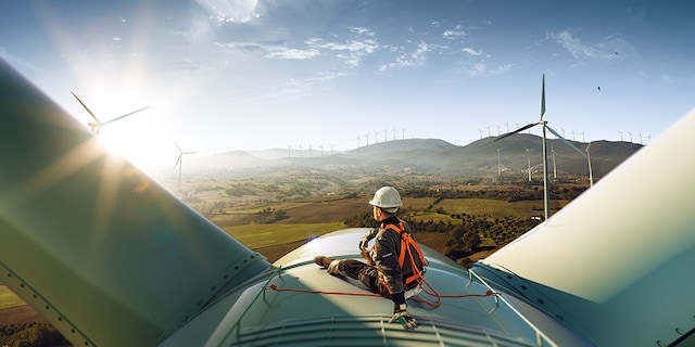 Man on windmill