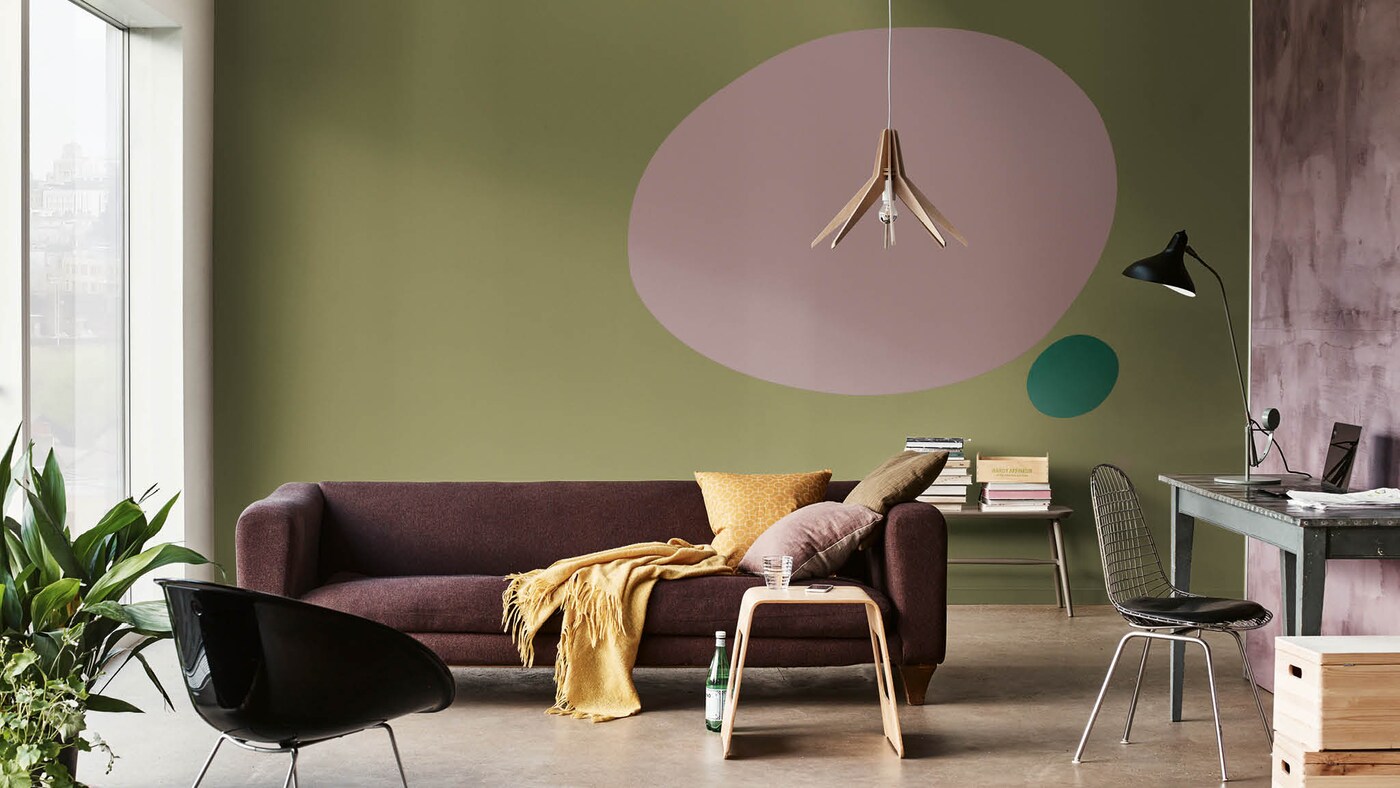 Grünes Wohnzimmer mit Oval