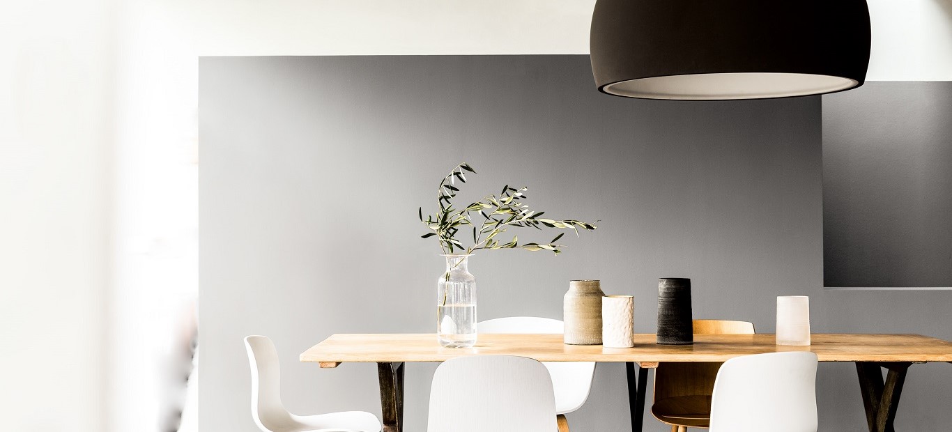 Dining area with stylish grey colour