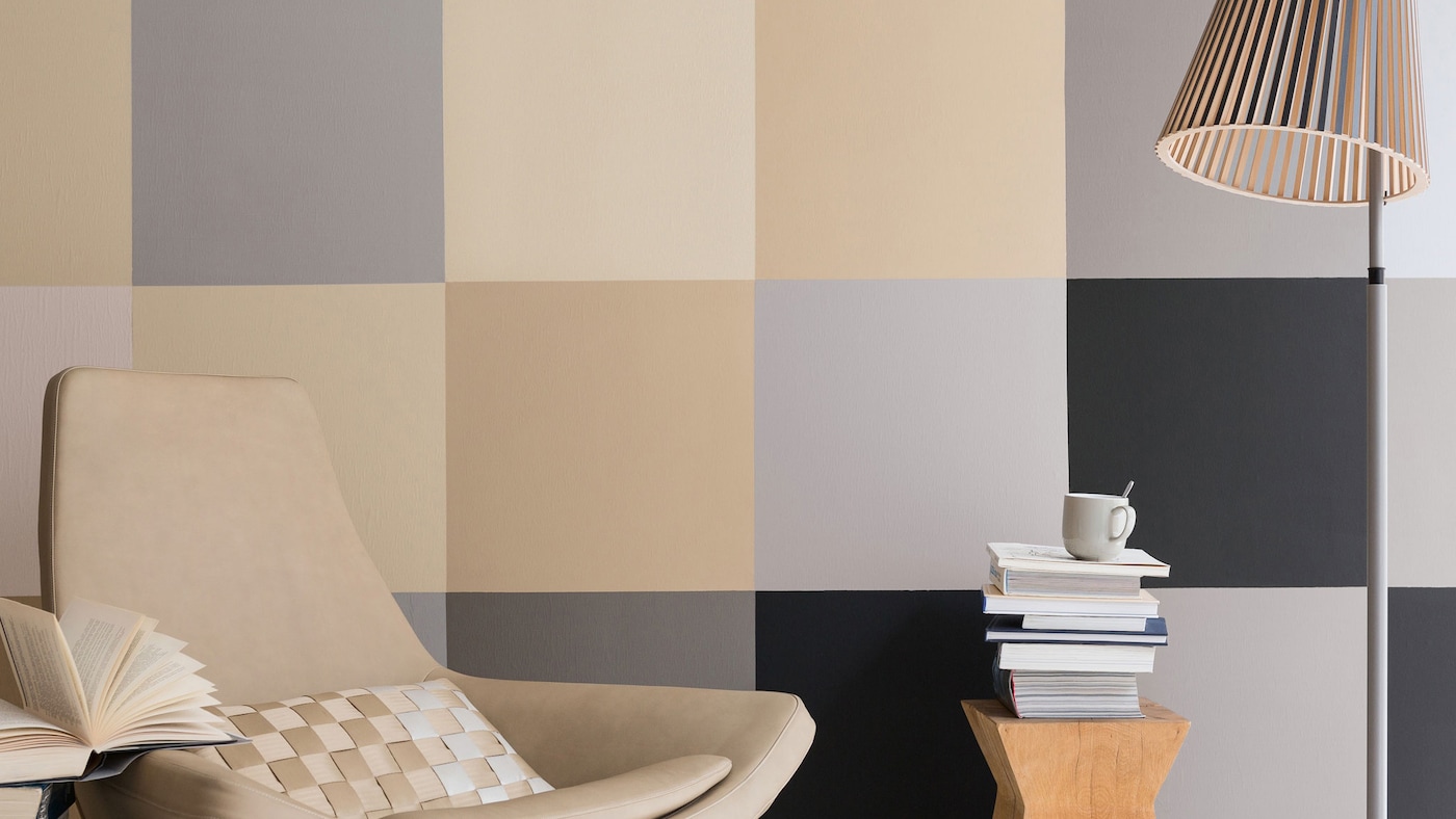 For a fresh twist on colour blocking, use contrasting neutrals to create a modern block pattern effect.