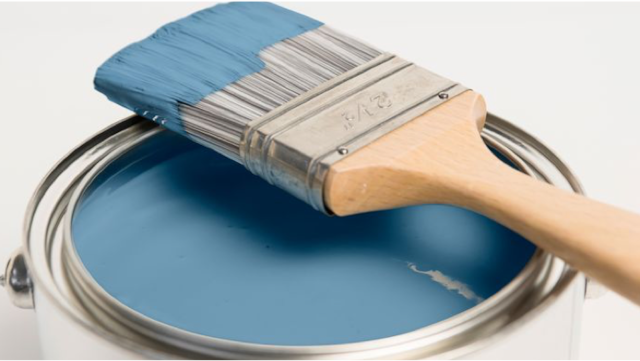 Dulux Blue Paint Tin and Brush