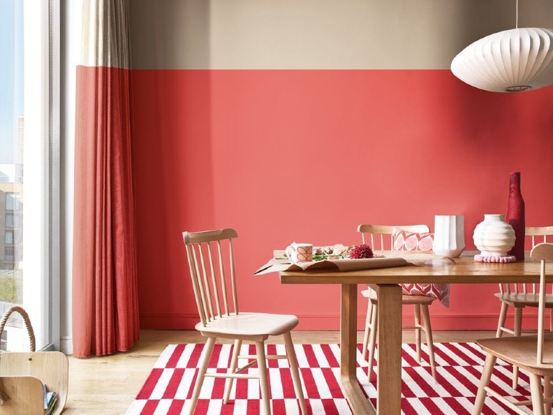 Wooden dining table together with Dulux Colour of the Year