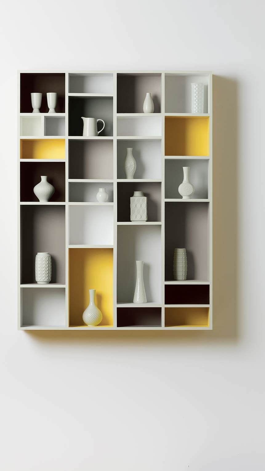 ambiance design comtemporain meuble salon  jaune gris aérosol