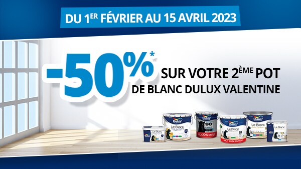 Promotion 2 pots de peinture Dulux Valentine Blanc 98% et/ou Le Blanc Finition Parfaite
