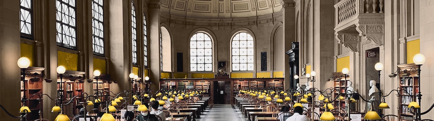 Bibliotek med gule vægge