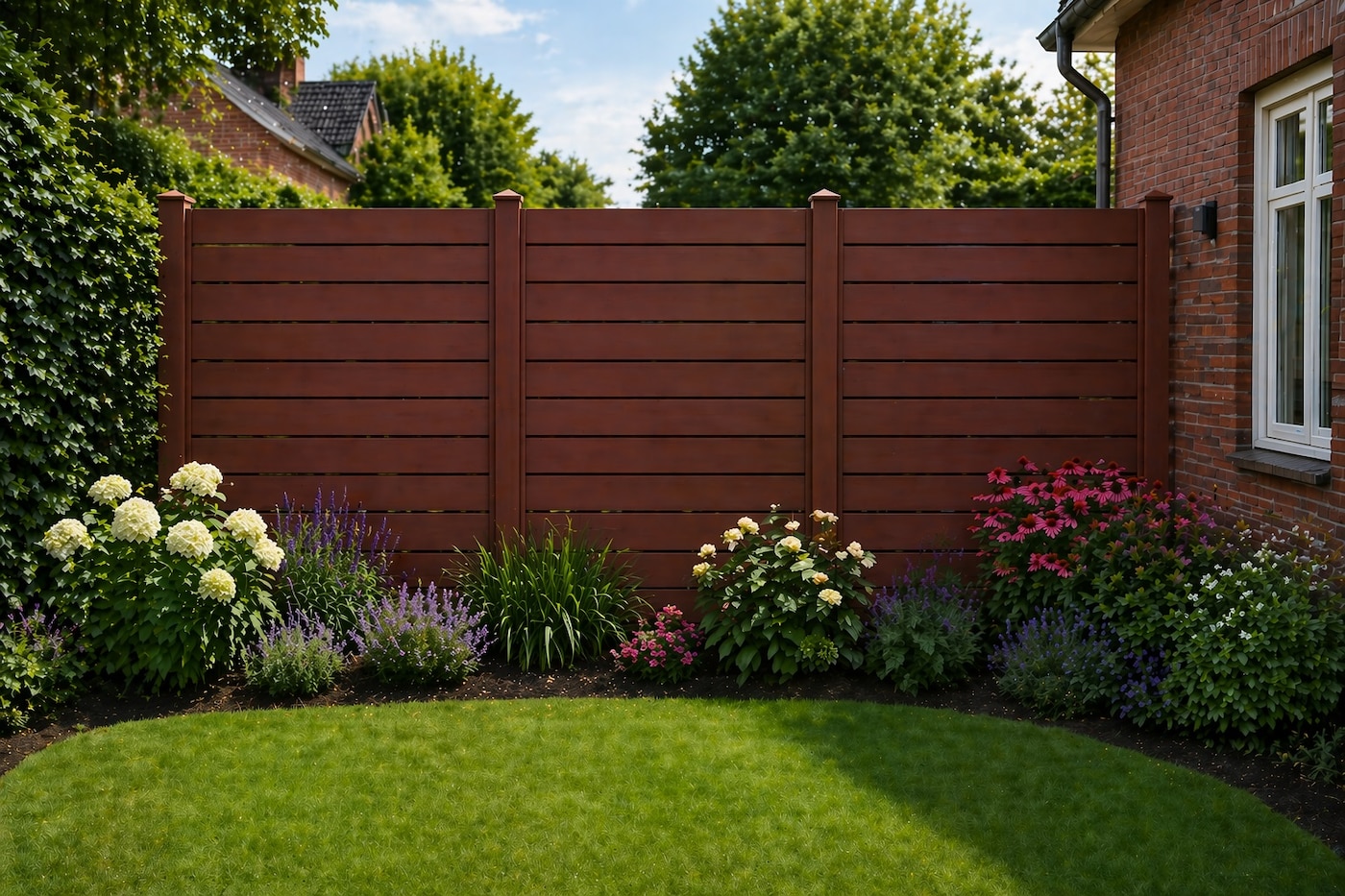Schutting met dekkende beits in de kleur roodbruin