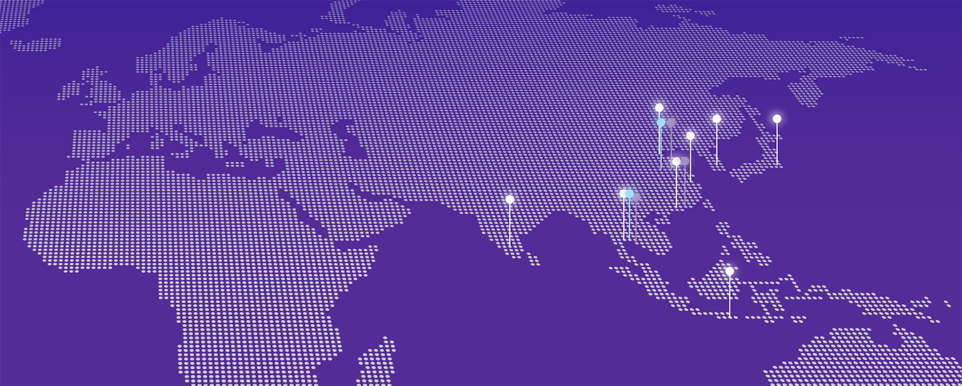 Stylized world map highlighting locations across Asia.