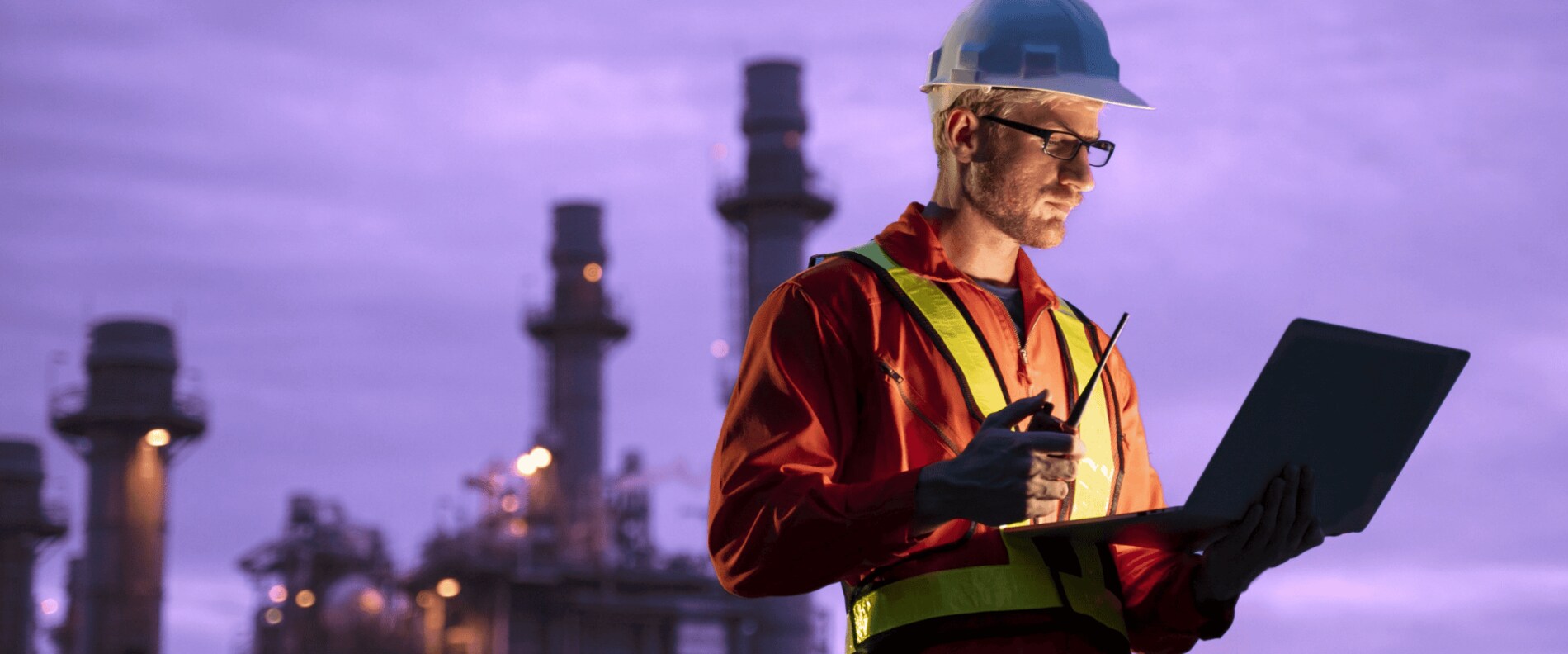 Industrial CCUS facility with pipelines and towers