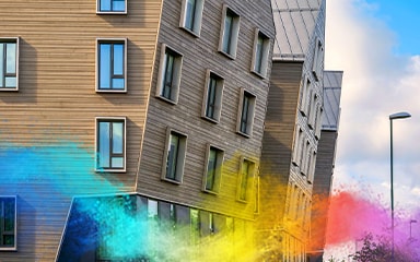 Façade coated wood like