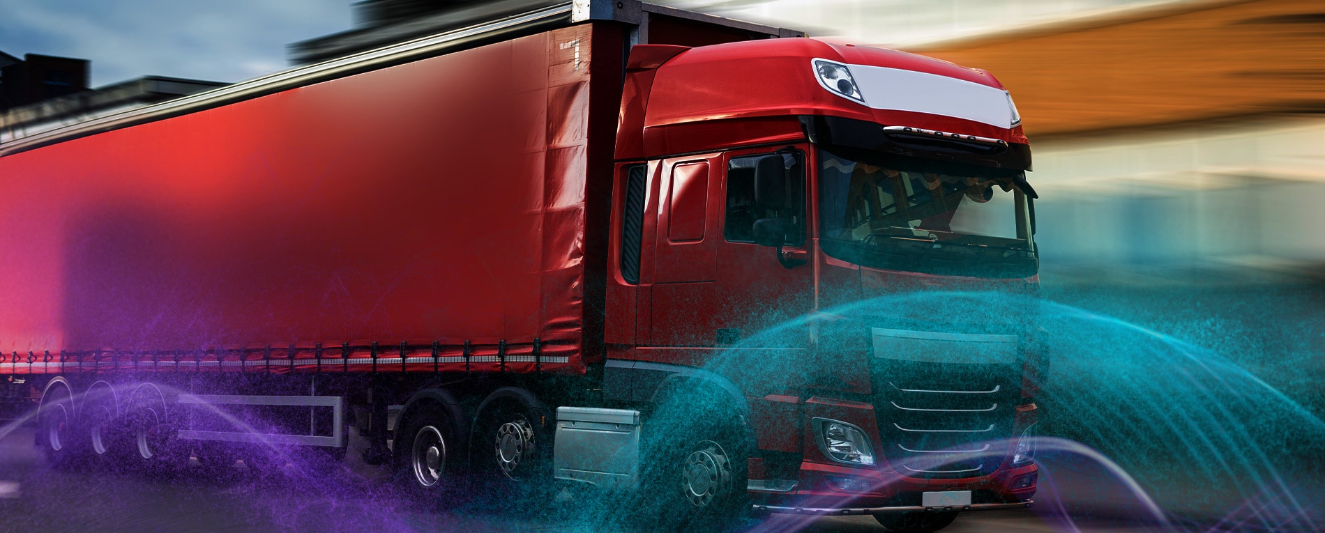 Commercial truck in motion on the road