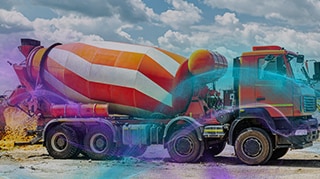 Red cement mixer truck with durable finish