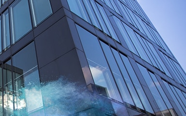 Window frames coated on a building