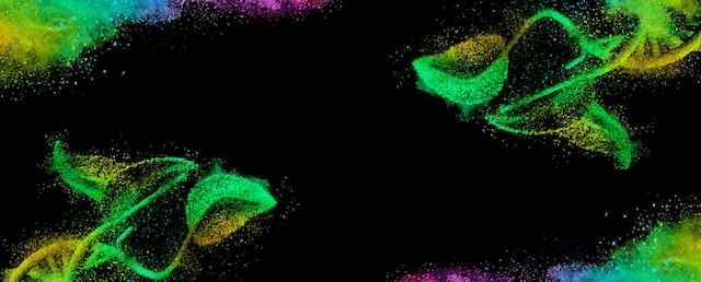 Green and yellow powder forming plant-like shapes, symbolizing sustainability