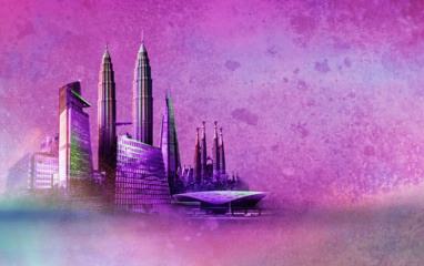 City skyline powder coatings purple