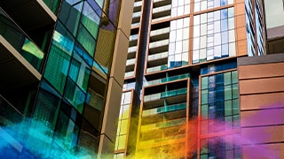 Building facade coated with cooper bronze powder coating 