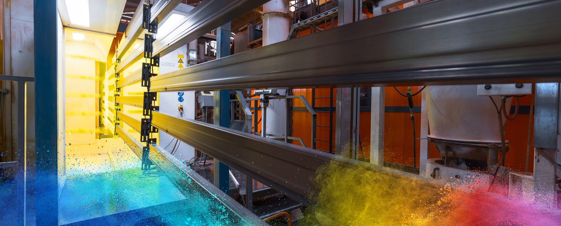 Metal profiles in a powder coating line