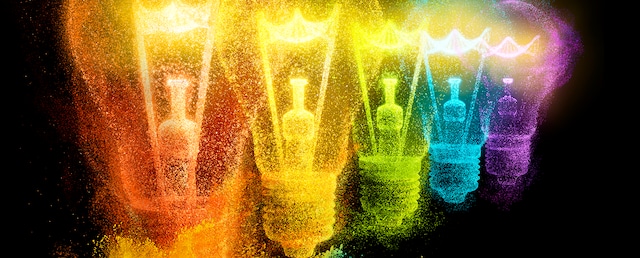 Light bulbs made of colorful powder particles