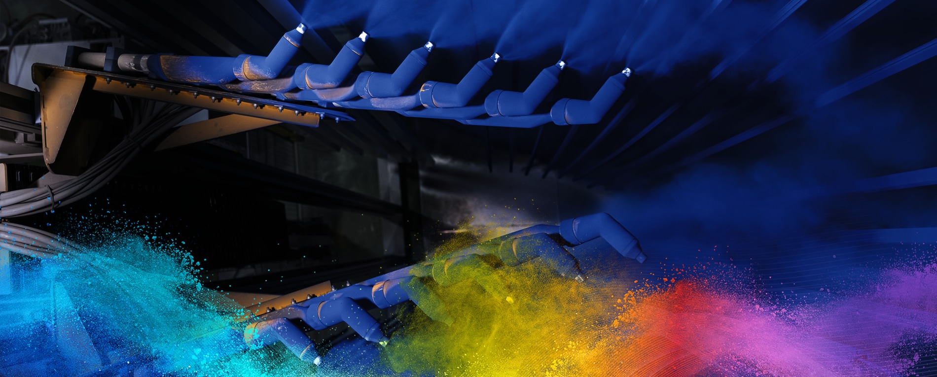 Proceso de aplicación de recubrimiento en polvo con pulverización de color azul