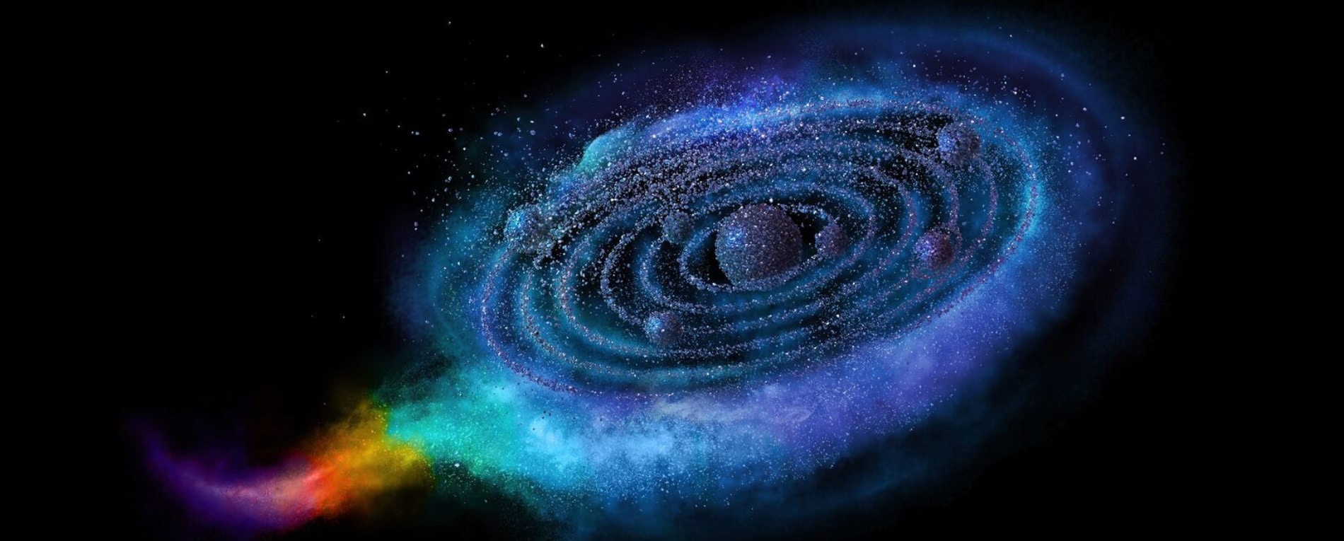 Spiral galaxy made of colorful powder coating particles