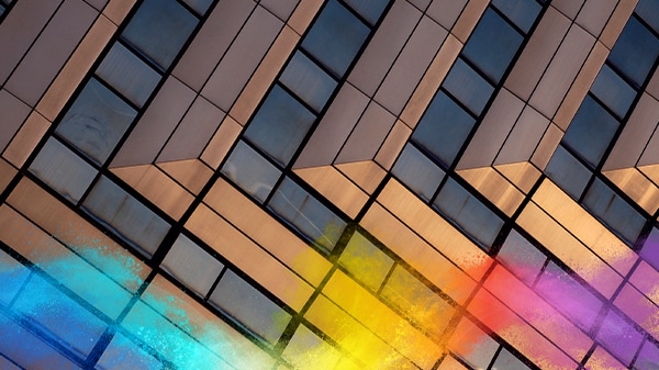 Building powder coated with a metallic finish