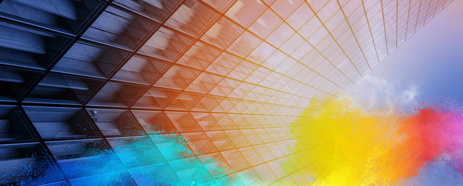 Glass building coated with powder coating reducing heat