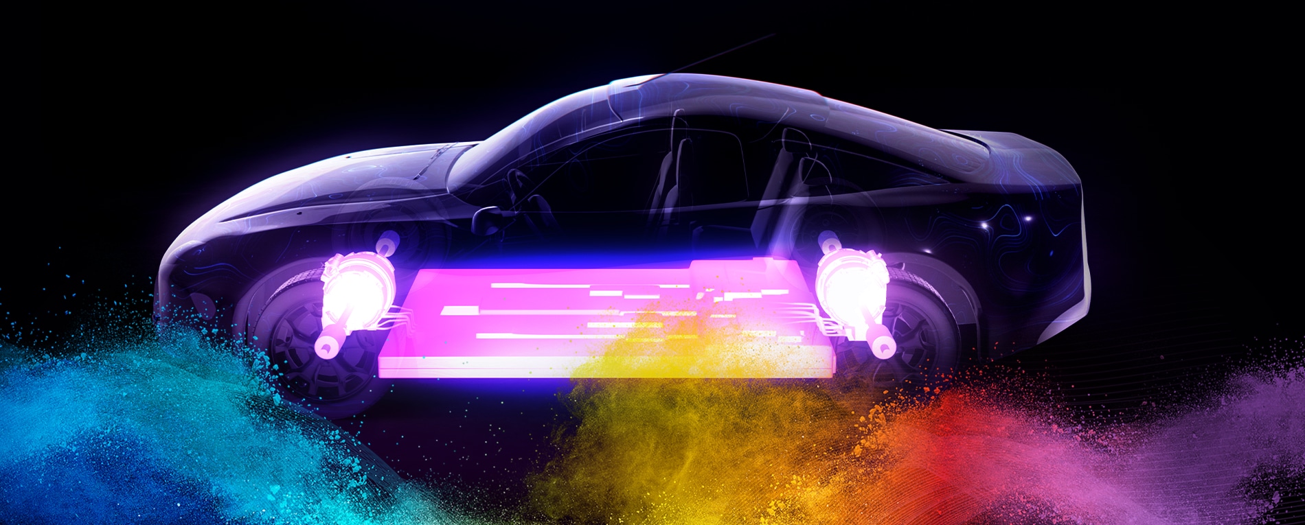 An electric car with a battery component coated with powder coatings