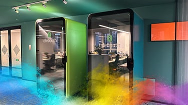 Two telephone booths indoor coated with green and blue powder coatings
