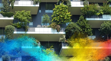 Sustainable green building with plants