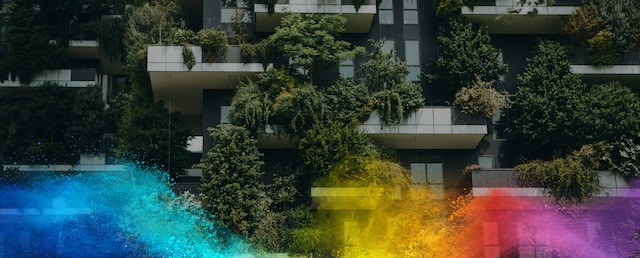 Sustainable green building with plants