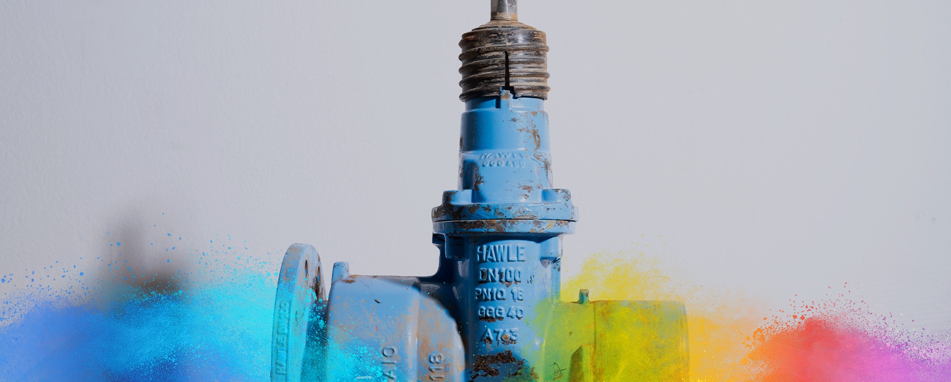 Blue-coated metal valve used in potable water infrastructure