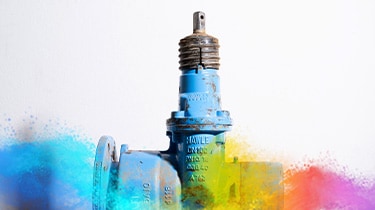 Blue metal valve used in potable water infrastructure, showing minimal wear