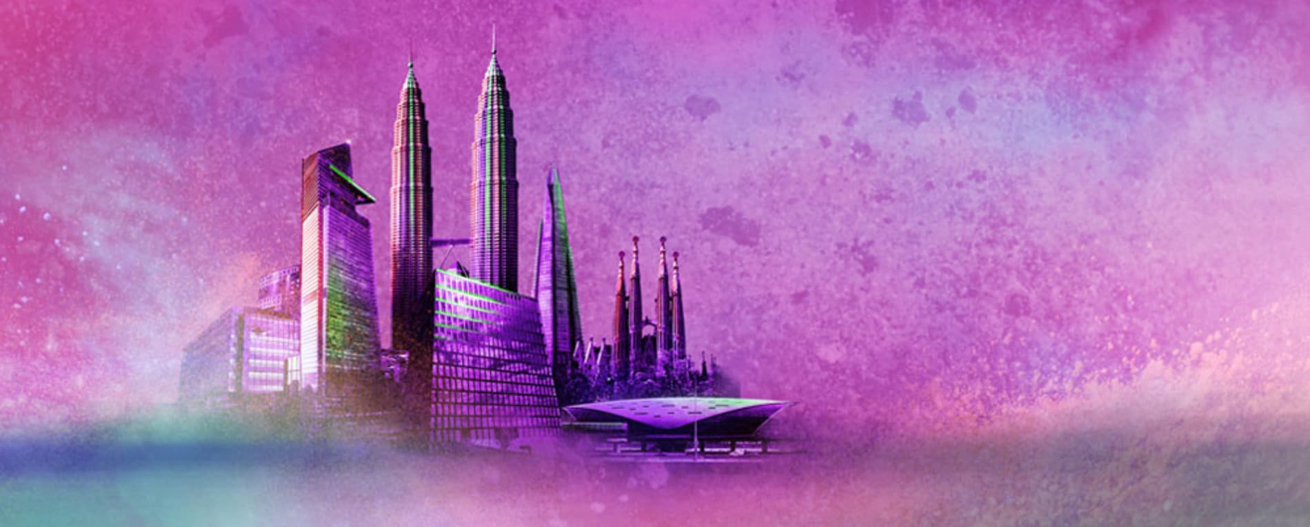City skyline powder coatings purple