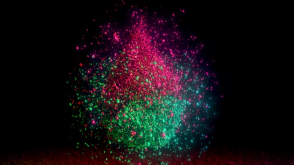 Powder particles swirl