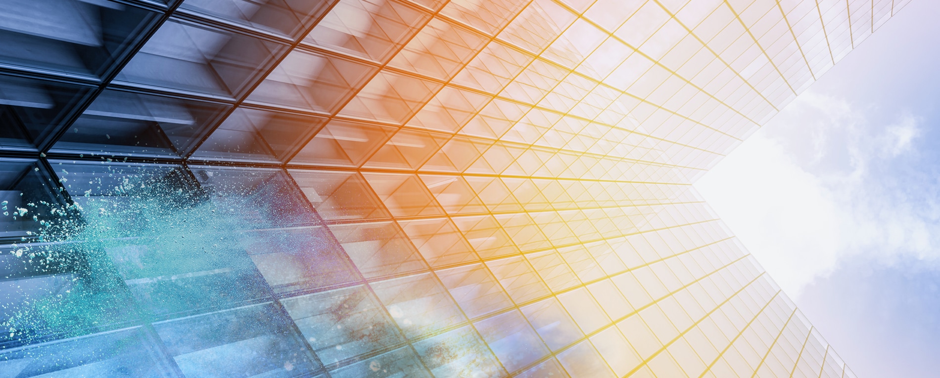 Glass building coated with powder coating reducing heat