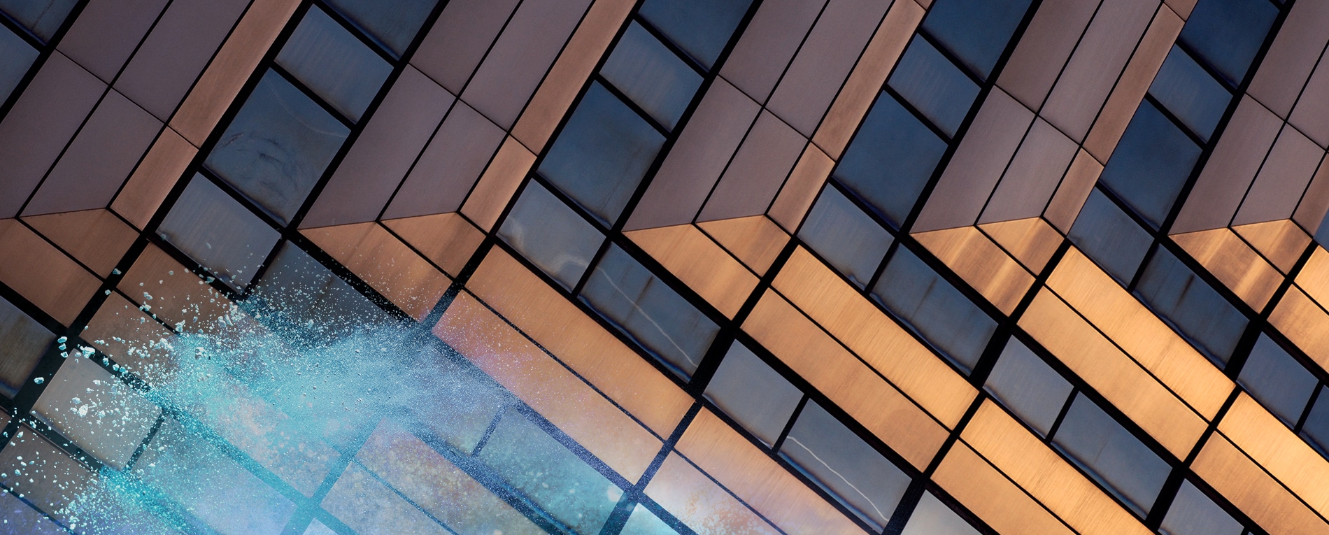 Building coated with a metallic finish