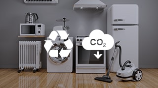 White goods and home appliances arranged in a modern interior