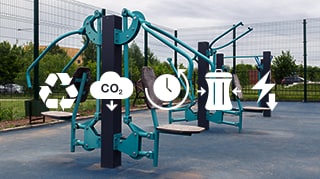 Outdoor playground fitness equipment in a public area