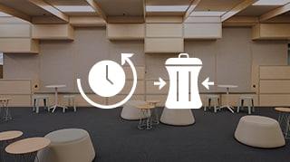 Modern seating area with wood paneling and minimalist furniture