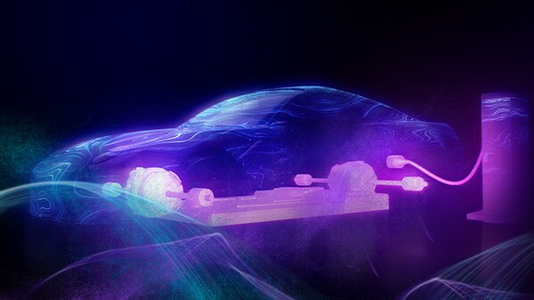 an electric vehicle charging, showing internal powertrain components