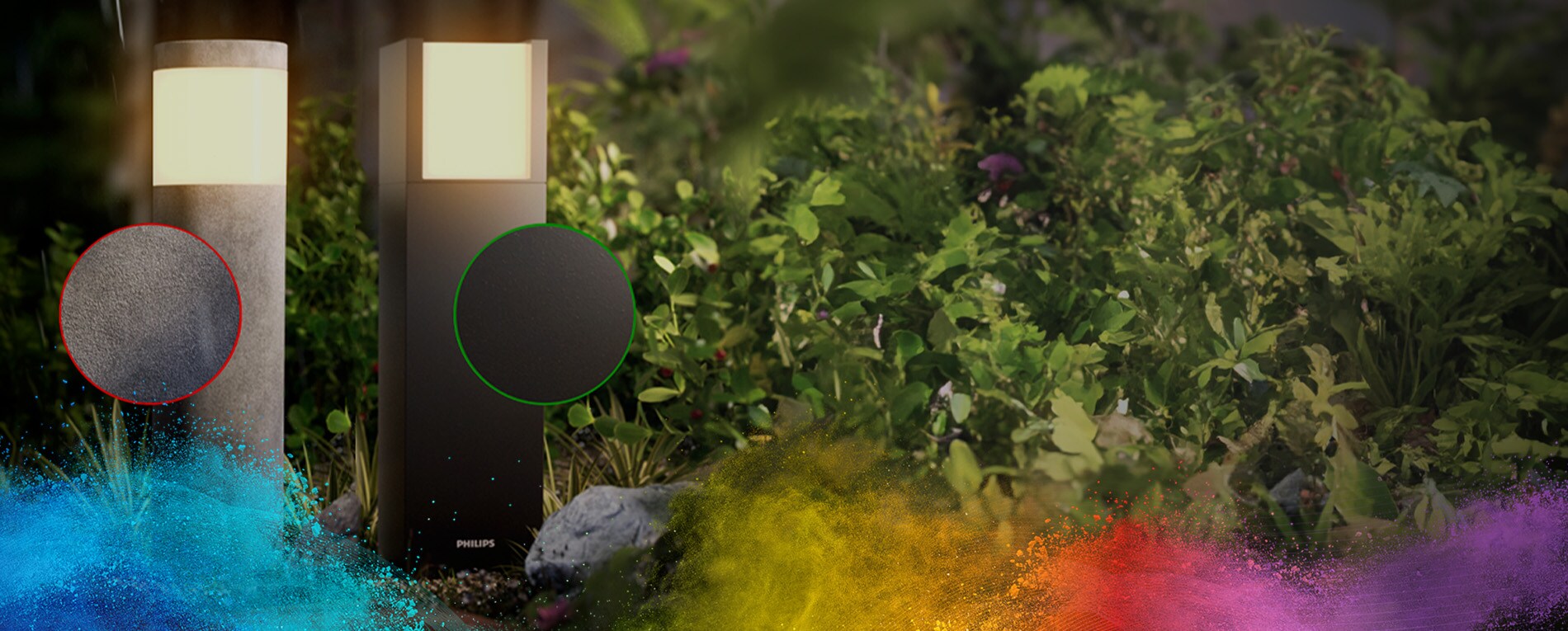 Two telephone booths indoor coated with green and blue powder coatings