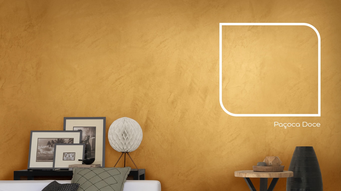 Parede decorada com Novo efeito Mármore da Linha Decora | Cor Paçoca Doce.