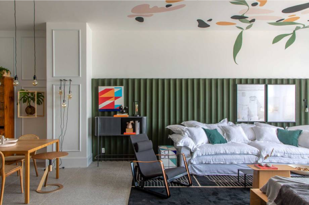 Meia parede + Boiserie + Teto em destaque! Tudo junto e misturado