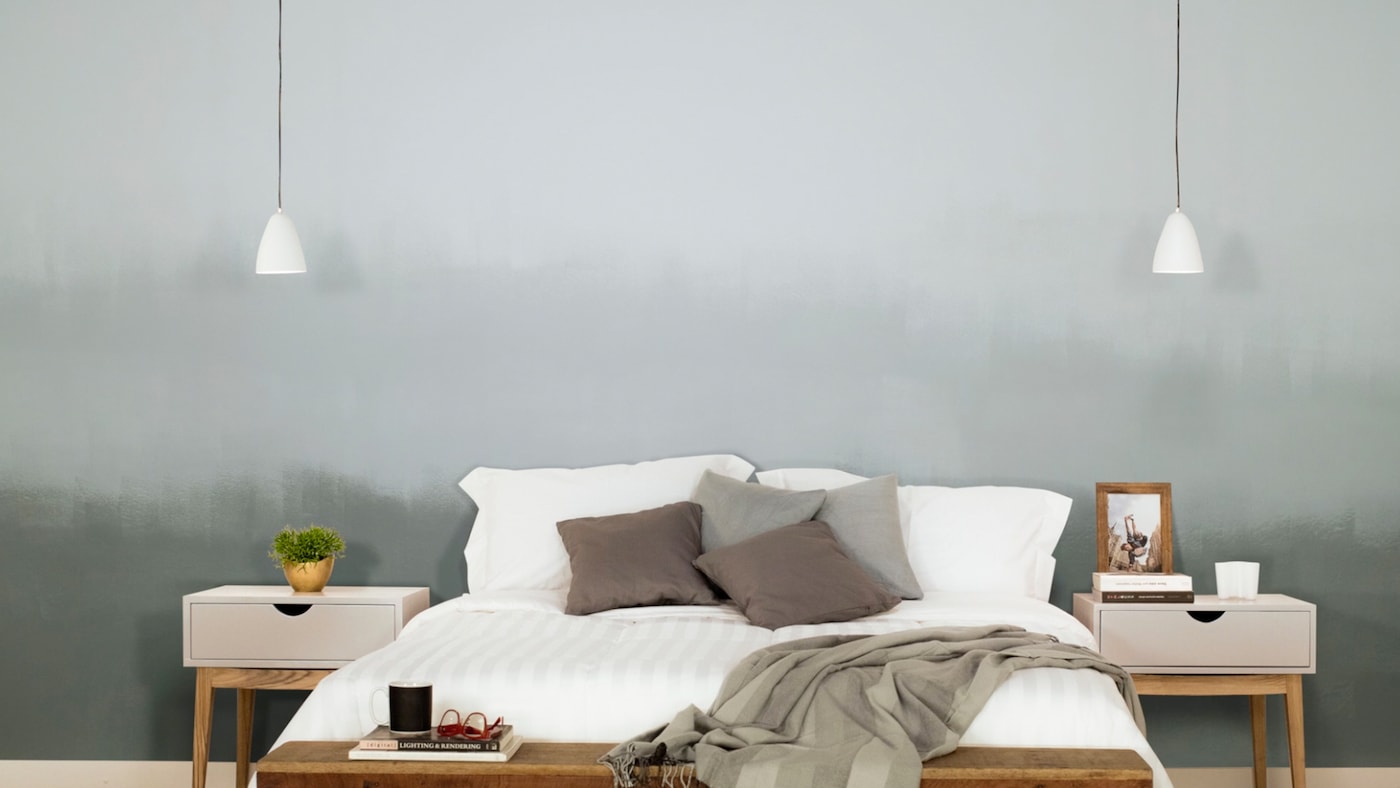 Quarto com paredes decorada efeito ombré