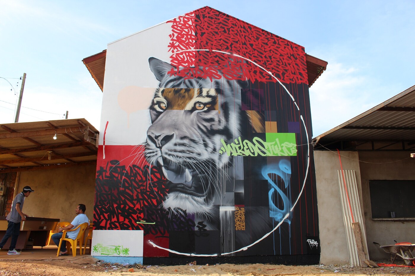 Banner de capa com muro pintado com tigre Projeto Bezalel.