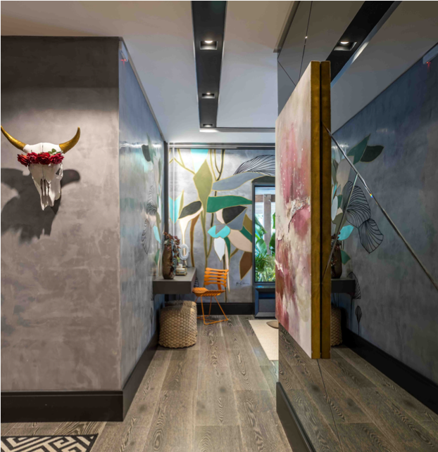 Suíte do quarto casacor Balneário Camboriú com parede em tons 15 efeitos.