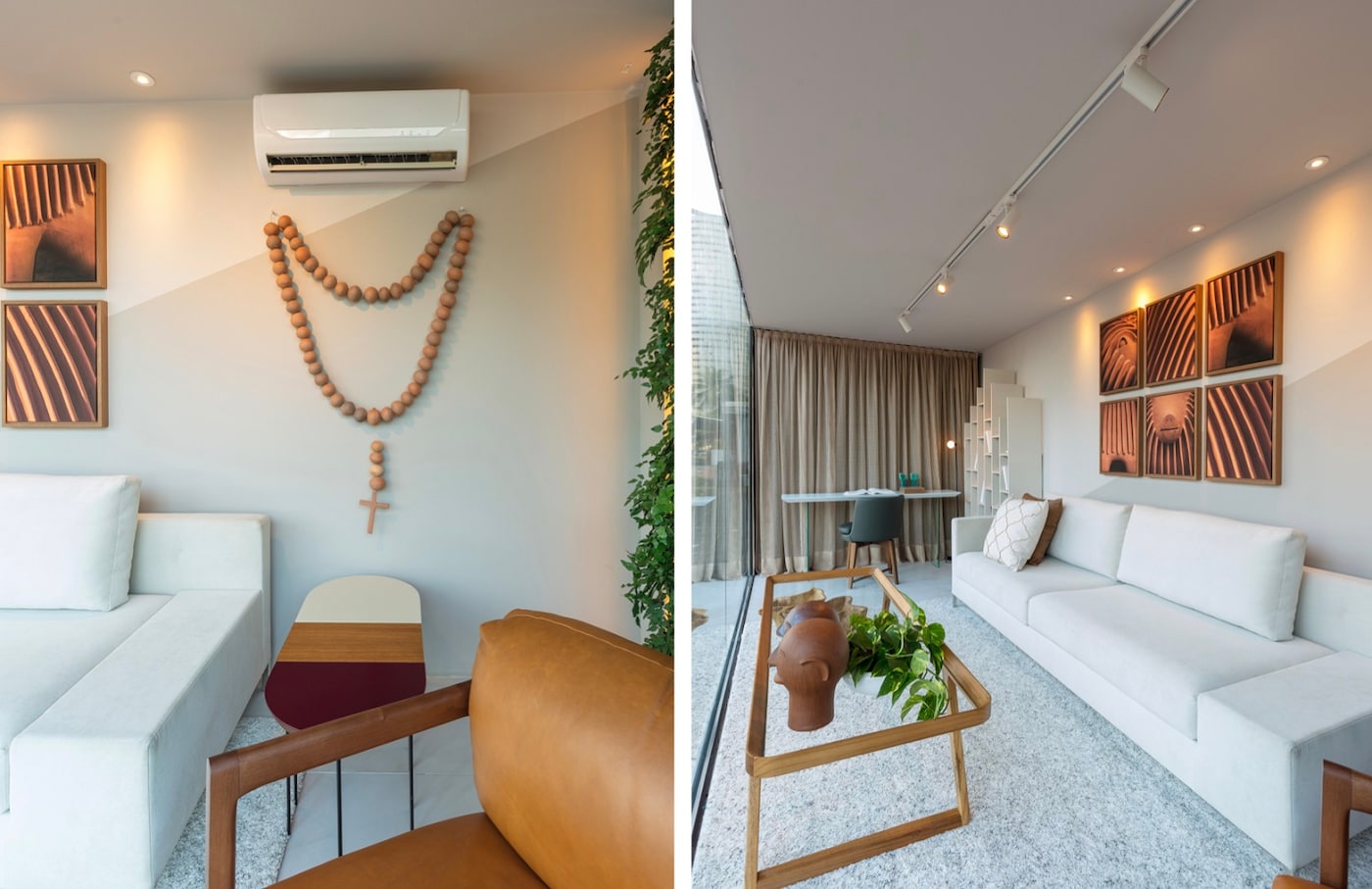 Sala com home office decorada com parede Tintas Coral casacor 2020.