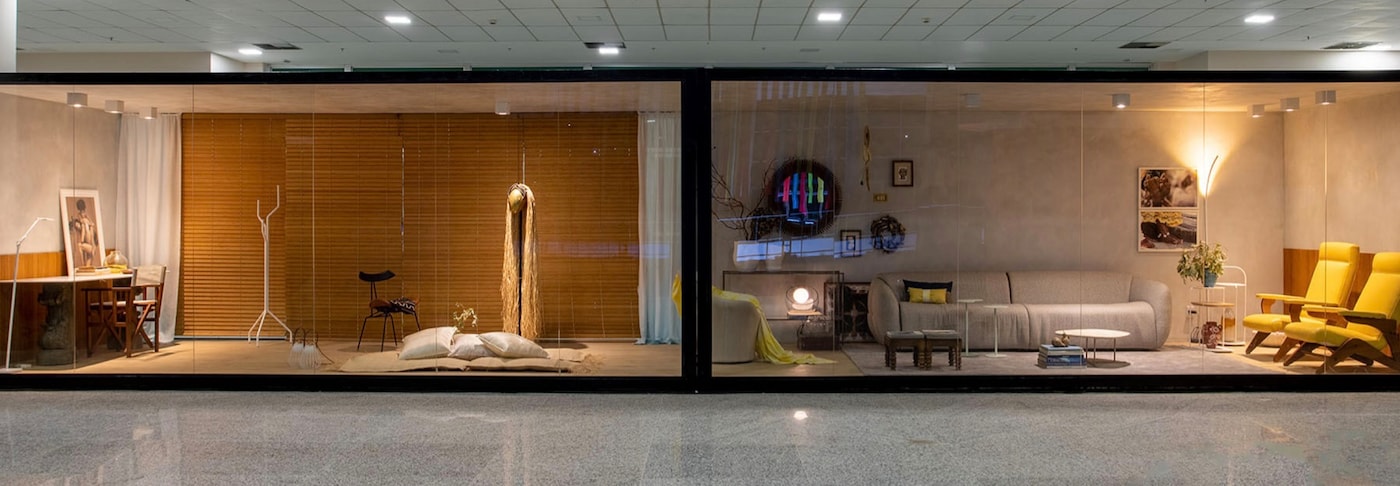 Dois ambiente lado a lado, sala e Home Office decorados com parede Tintas Coral casacor 2020.