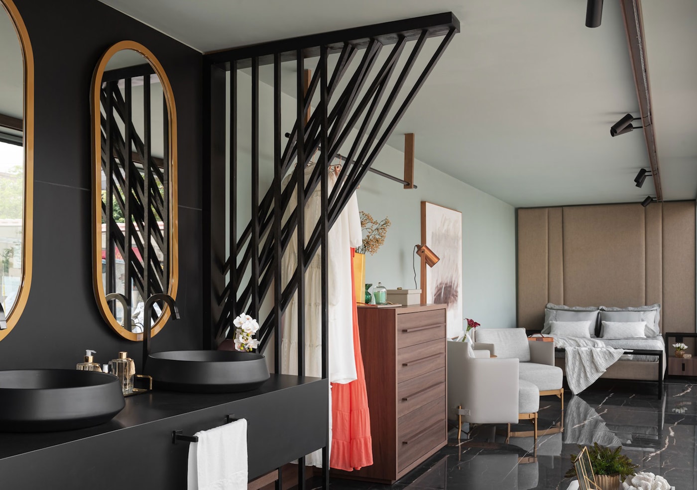 Quarto decorado com parede Tintas Coral casacor 2020.