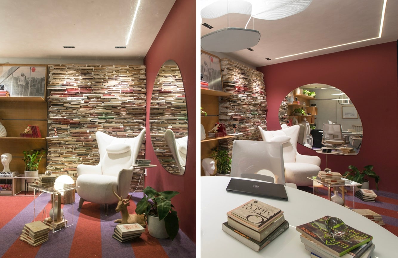 Ambiente decorado com paredes Tintas Coral casacor 2020 tons de vermelho.